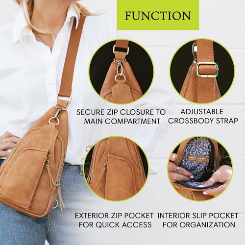 Antik Kraft Tasha Crossbody Sling (Tan) | Vegan Leather Crossbody Bag for Women with 16-20" Strap | Sling Bags for Women with Durable Antique Brass Hardware | 7in x 2.5in x 12.5in |3