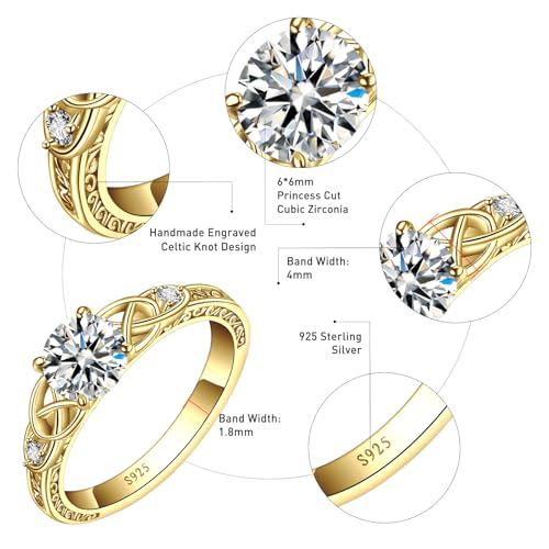 Vintage Celtic Knot Women's Fake Wedding Ring 14K Gold Engagement Ring Round Cut Cubic Zirconia Wedding Band for Women Promise Ring for Her Size 63
