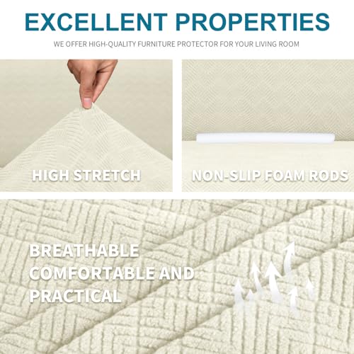 Sofa cover avec accoudoirs beige élastique contre les griffures de chat