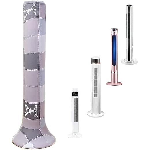 Yrzper Tower Fan Dust Cover - Moisture-Proof, Washable Sleeve for Household Pedestal Fans (Grey Plaid, Larger)