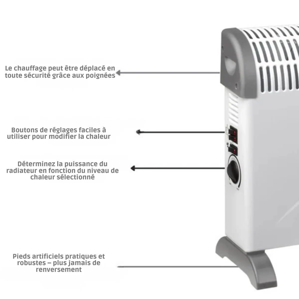 K Kemper Group Termoconvettore Elettrico Turbo TCT-2000 da Terra con 3 Livelli di Potenza Regolabile per Riscaldamento casa