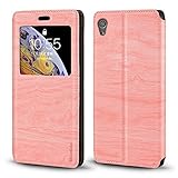 Sony Xperia XA F3111 - Funda para Sony Xperia XA F3111, piel de grano de madera con tarjetero y ventana, tapa magnética para Sony Xperia XA F3111
