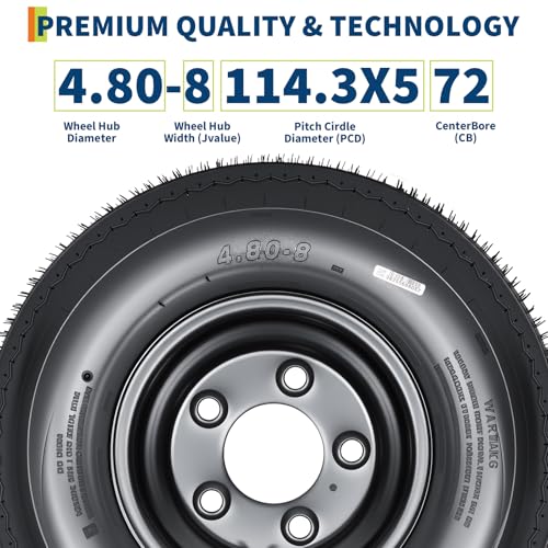 Garvee 2-Pack 4.80-8 4.80x8 480-8 Trailer Tires with 8" Rims, 5 Lug on 4.5" Bolt Pattern, 6PR Load Range C,