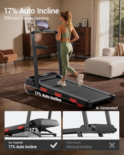 Image of 17% Auto Incline Walking Pad Treadmill with 12-Level, 43″ High Armrests