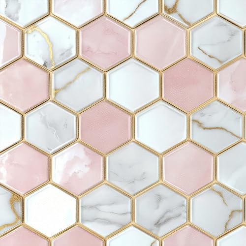 Reviews de Baldosas para comprar online. 43 HOMETITUTE - 10 baldosas hexagonales de mármol rosa de 12 x 12 pulgadas, calcomanías de vinilo autoadhesivas, extraíbles, para baño, cambiador, recámara, decoración del hogar