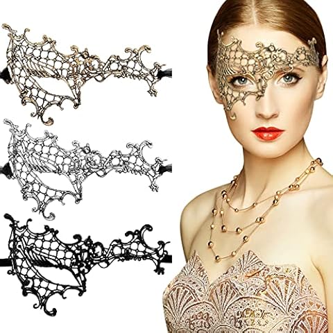 Chalyna 3 Pieces Masquerade Masks Lace Eye Mask Lady Girl Face Venetian Lace Mask for Ball Party Venetian Masquerade Costume Halloween Masquerade Party (Stylish Style), Multicolor Cover