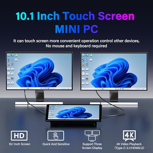 Image of HEIGAOLA Mini PC,10.1 Inch Touchscreen Win 11 Pro Mini Computer, Celeron N5095 8GB RAM /128GB ROM Mini PC with Screen,Dual RS232 HDMI,BT 5.0,WiFi 5.0,Type-C (N5095, 128, GB, 8+128 Battery)