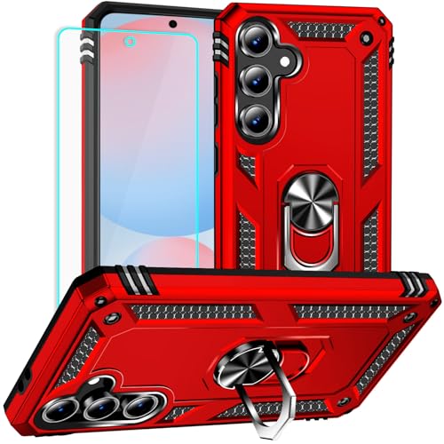 Coque Samsung Galaxy S24 FE rouge avec protection d'écran intégrée et anneau support antichoc