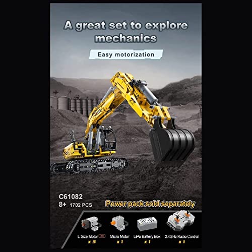 YLPCK Technique Bagger Bausteine, 1702 Telie ferngesteuerte Technik Crawler Bagger Modell mit 4 Motoren und… – Bild 2