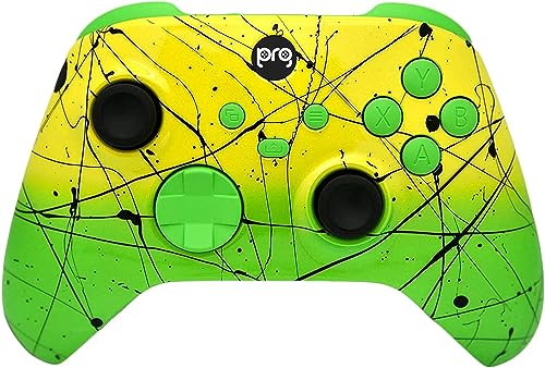 Image of Hand Airbrushed Fade Custom Controller Compatible with Xbox Series X /S & Xbox One (Series X /S Yellow & Green W /Green Inserts)