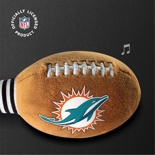 Image of Miami Dolphins Plush Football Rattle by Smilo - Officially Licensed NFL Baby Rattle Toy - Soft Baby Rattle with Bell - for Babies and Toddlers from 3 Months