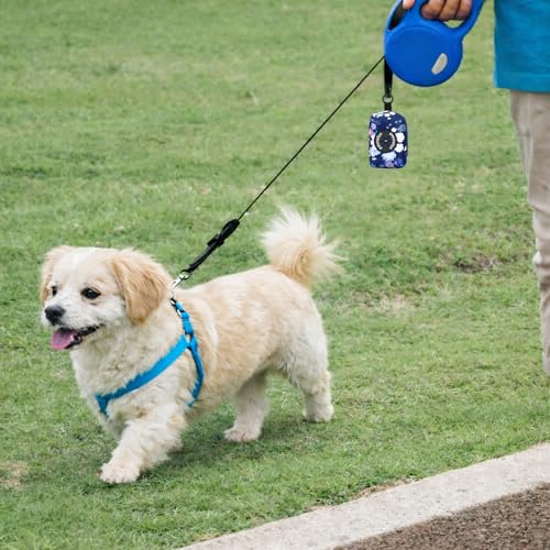 Image of Petmolico Dog Poop Bag Holder Leash Attachment, Dog Waste Bag Dispenser Zippered Pouch, Fits Any Dog Leash, Includes Free Roll of Dog Bags, Poop Bag Dispenser - 2 Packs, Mixed Blue & White