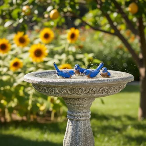 Image of SunJet 23.8 Inch High Concrete Bird Bath with Carved Pedestal - Birdbath Sturdy & Elegant Design, Stone-Like Texture, Attracts Birds and Enhances Garden, Patio, Yard, Lawn Decor