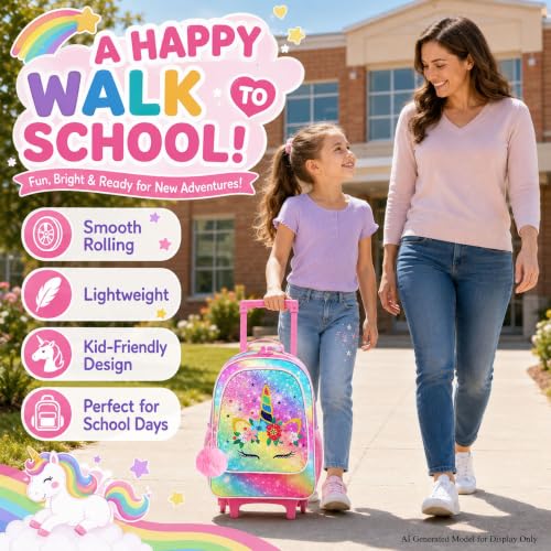 Image of Rolling Backpack for Girls and Boys,Kids Unicorn Dinosaur Bookbag with Roller Wheels, Suitcase School Bag Set, 18'' Jmd Rolling Pink, One Size