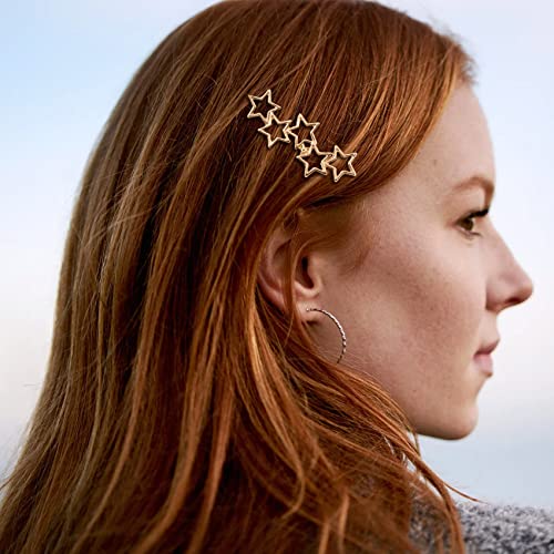 Hinzic 6Pcs Vintage Cluster Star Hair Pin Gold Barrettes Metal Hoop Star Head Clip Silver Cluster Star Hair Pin Space Hair Gifts Hair Accessories For Valentine's Day Women Girls Gift #TOP3