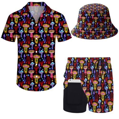 Wdpsuxin Herren 2-teiliges Hawaii-Trainingsanzug-Set mit Button-Down-Shirt und Kompressionsfutter, Shorts, Set mit Eimerhüten, Mushroom 312, X-Large Wdpsuxin Herren 2-teiliges Hawaii-Trainingsanzug-Set mit Button-Down-Shirt und Kompressionsfutter, Shorts, Set mit Eimerhüten, Mushroom 312, X-Large