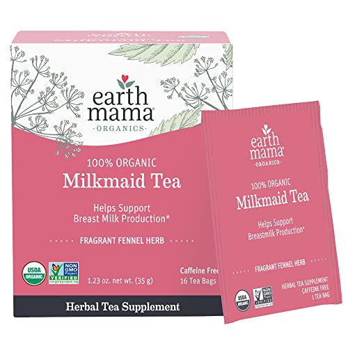 Image of Organic Milkmaid Tea by Earth Mama | Supports Healthy Breastmilk Production and Lactation, Herbal Breastfeeding Tea Supplement, 16 Teabags per Box