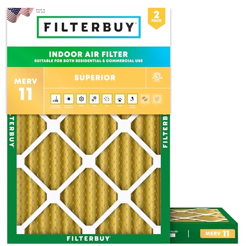 Filterbuy 12x16x2 Air Filter MERV 11 Allergen Defense (2-Pack), Pleated HVAC AC Furnace Air Filters Replacement (Actual Size: 11.50 x 15.50 x 1.75 Inches)