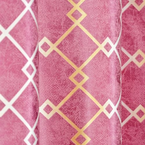 Image of Check Pattern Long Door Curtains for Living Room | Drawing Room Parde | Curtain Panel for Window, Pink Color 9 Feet 2 Pcs Set Curtains
