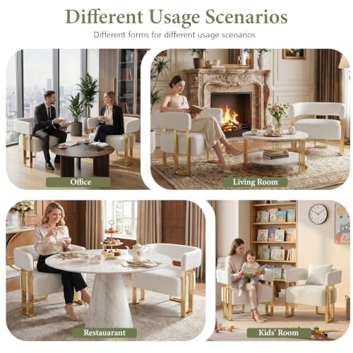 Image of STHOUYN Modern White Boucle Accent Chairs, Barrel Chairs for Living Room