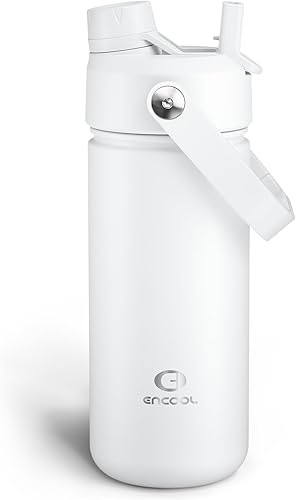 Miniatura 144 de ENCOOL Botella de agua aislada con popote, de acero inoxidable, a prueba de fugas, sin BPA, al vacío de doble pared que se mantiene fría durante 24