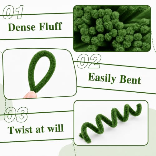 Image of YUNAMI 100 Pcs Pink Pipe Cleaners for DIY Craft Flowers - Fuzzy Chenille Stems & Fluffy Sticks for Arts & Crafts, Creative School Projects, Kids Craft Supplies, Home & Party Decor (Dark Green, 100)