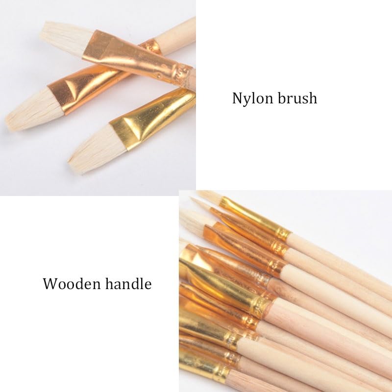 Ensemble De 12 Pinceaux en Nylon Couleur Bois, pour Artistes Et Étudiants.