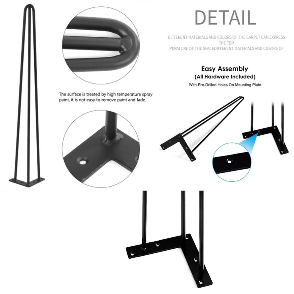 Muebles Piernas4Pcs Tabla de Horquilla Piedra Muebles Piernas Muebles Pies Piedra Piedra Diy Muebles Metal Acero Mesa Piernas con Tornillos Libre Protector Pies Estable, 3Rods, Negro/20Cm