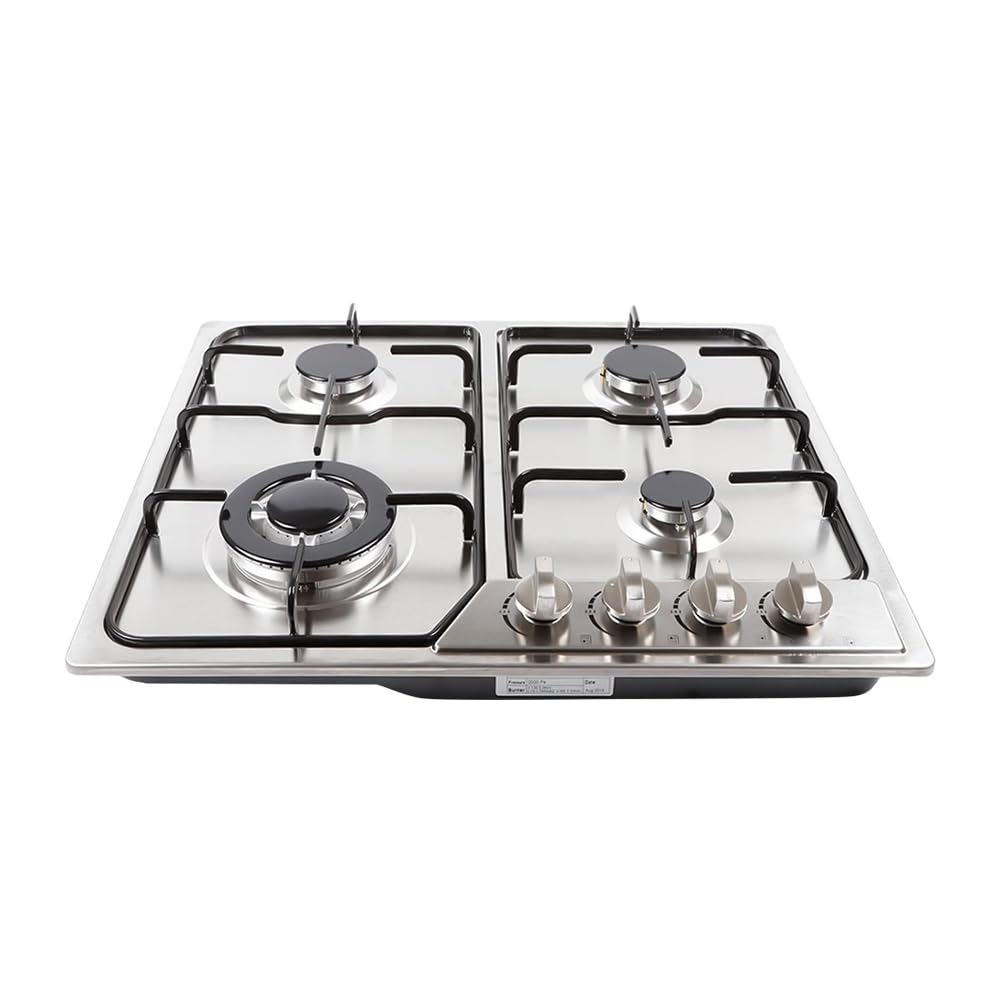 Quemador de gas de 23 pulgadas, 4 quemadores, cocina de gas, cocina de gas natural, de acero inoxidable, con encendido eléctrico y sistema de salida de llama (4 fuegos de 59 x 51 cm)