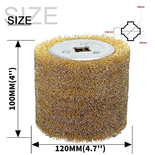 Image of 120x100mm Copper Plated Steel Wire Brush Wheel Surface Conditioning Tool 4.7 inch x 4 inch with 3 /4 inch Quad Keyway for Surface Finishing of Stainless Steel, Aluminum, Metal and Wood (0.3 Wire)