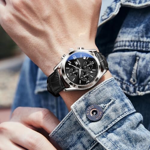 Image of OLEVS Men's Watches Brown Leather with Date,Casual Watches for Men,Large Face Watches Men,Chronograph Mens Watch,Sport Waterproof Business Dress Analog Quartz Men's Wrist Watches Reloj De Hombre