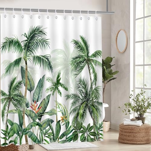 Avezano Tropical Palm Tree Shower Curtain Summer Jungle Leaves Plant Bathroom Waterproof Fabric Bathtub Decor with 12 Hooks 72 X 72 Inch - Image 7