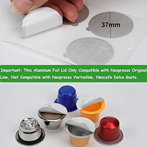 Homate 100Pcs Aluminum Espresso Lids Foil Sticker Seals For Reusable Capsules Refillable Coffee Pods Compatible With Nespresso Original Line Machine #TOP1