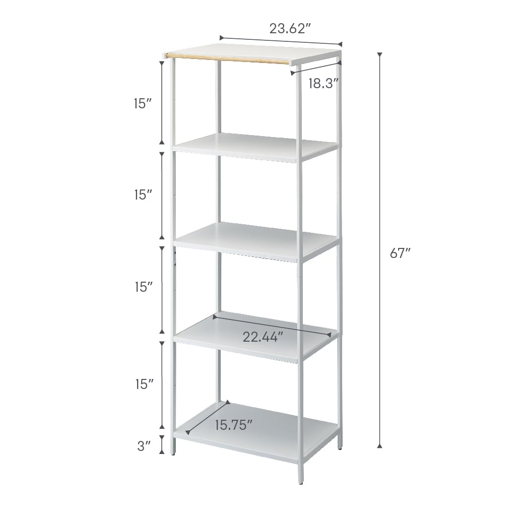 Yamazaki 1483 Microwave Rack With Steel Panel - White Kitchen Storage Tower, 29.5"W X 14.8"D X 18.4"H