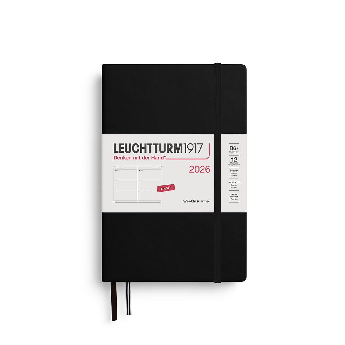 LEUCHTTURM1917 372714 Weekly Planner Paperback (B6+) 2026, 12 Months, Black, English