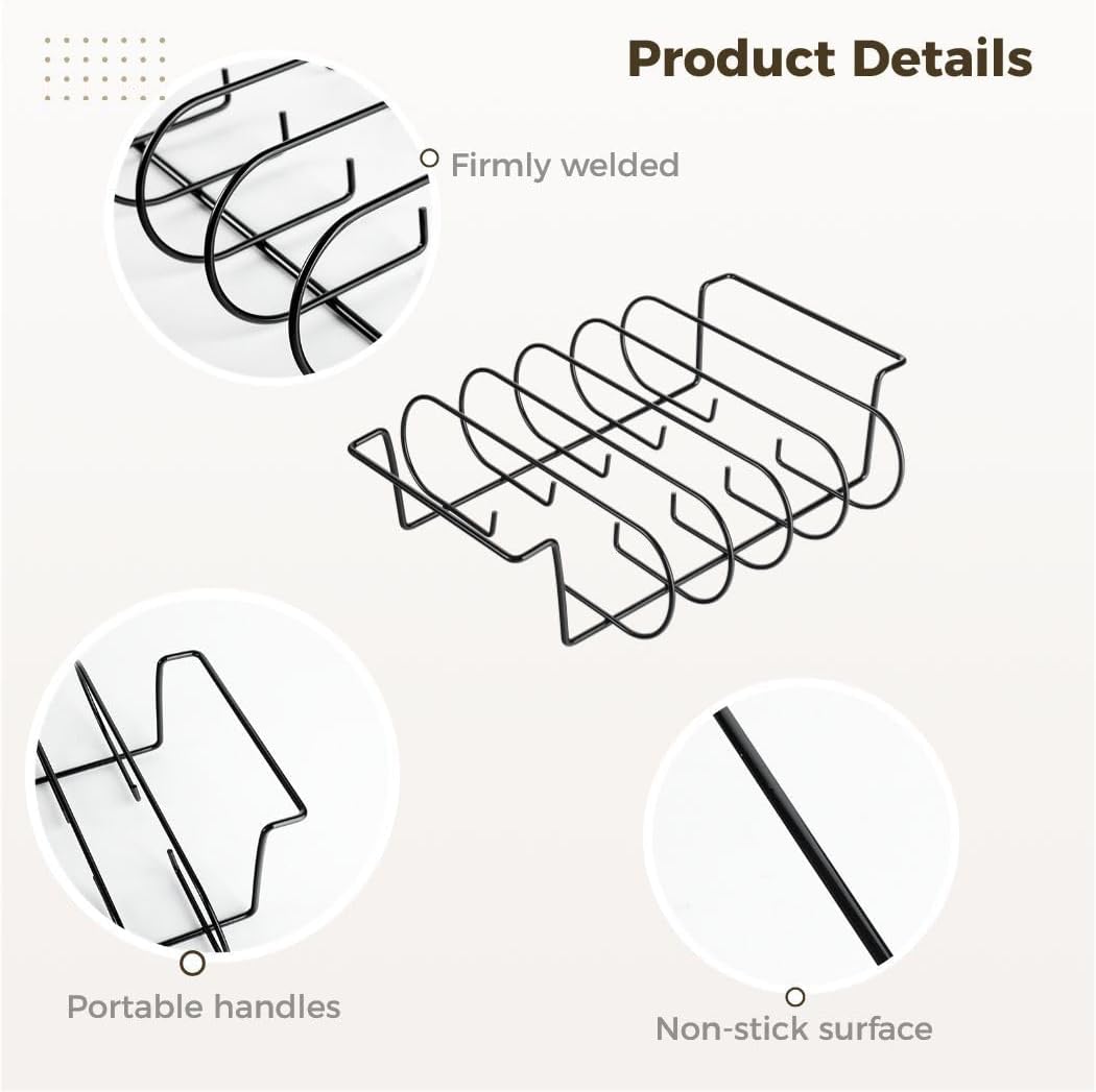 Nonstick Rib Grill Rack – Iron Bbq Holder For Smoking Meat, Steak, Chicken, Vegetables