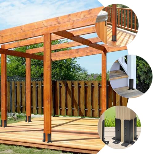 Support de poteau de terrasse en fer robuste 4 pièces pour fixation au sol - 6