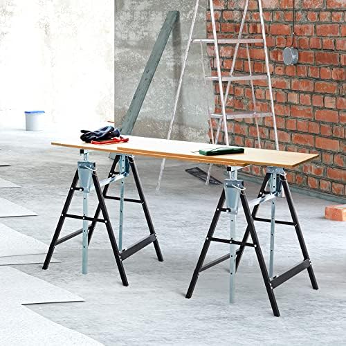 HOMCOM Set of 2 Adjustable Telescopic Builders Trestle, DIY Steel Work Bench Carpenter, Folding Saw Horse Tools Black — view 7