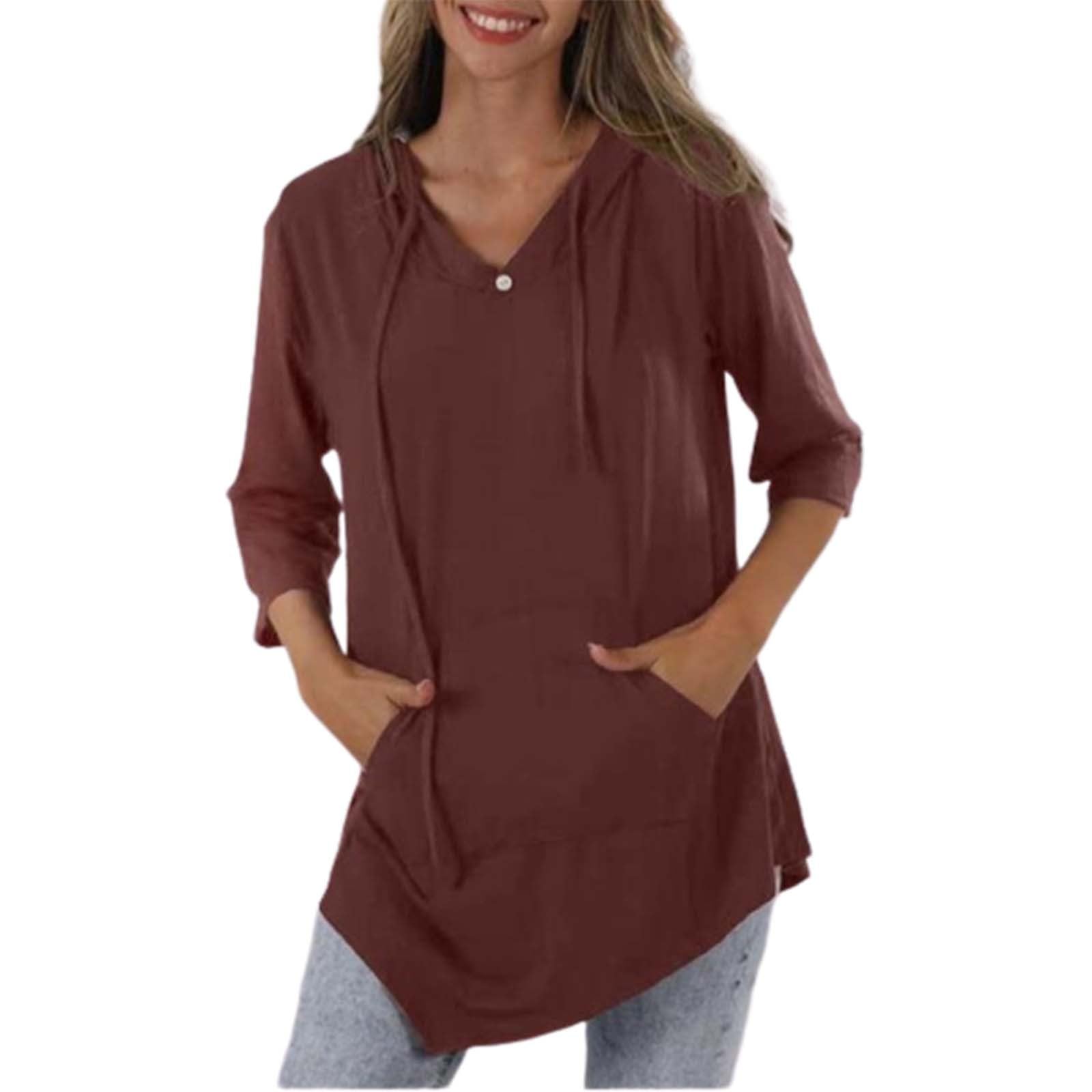 AMDOLE Haut court pour femme à manches longues avec cordon de serrage - Joli pull ample léger et solide avec poche - T-shirts pour femmes