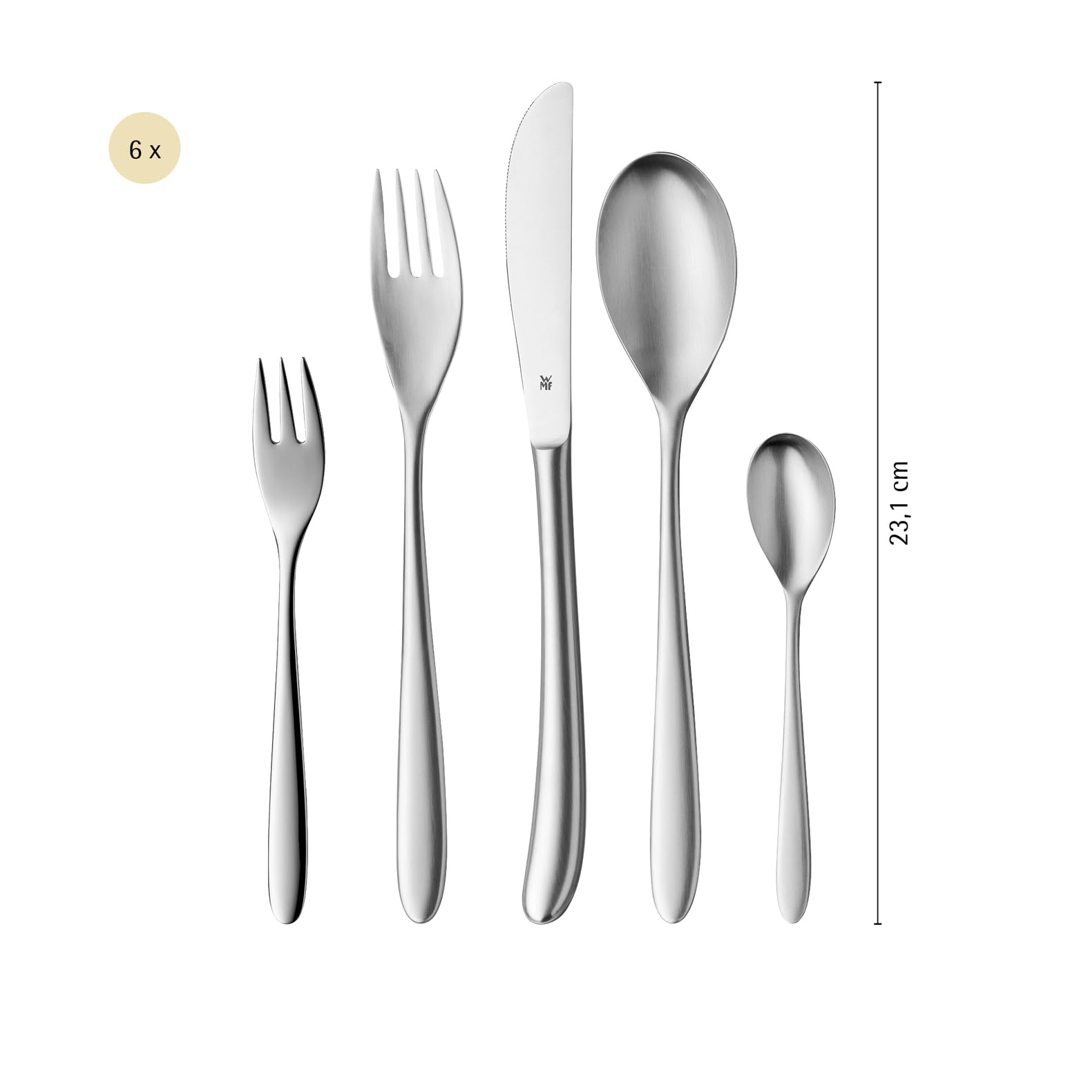 WMF Silk Edelstahl Besteck Set 6 Personen, Essbesteck Set 30 teilig, Monobloc-Messer, Cromargan Edelstahl mattiert, spülmaschinenfest