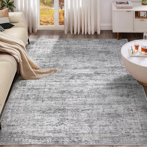 10x12 Area Rug Living Room Rugs - Washable Neutral Modern Abstract Soft Thin Rug Indoor Floor No Slip Rug Carpet for Bedroom Under Dining Table Home Office Decor - Light Gray