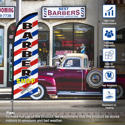 Drapeau publicitaire de barbier avec mât durable en acier inoxydable - 7