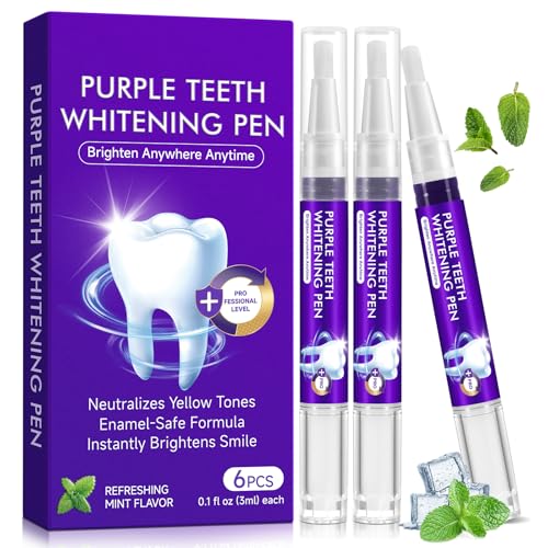 Purple Teeth Whitening Pen, 6PCS Teeth Whitening Gel Essence, Gentle Formula, Fast and Effective Removal Tooth Stain