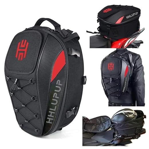 HHLUPUP Motorcycle Tail Bag Seat Helmet - 38L Motorcycle Backpack Waterproof Luggage Bags (Red)