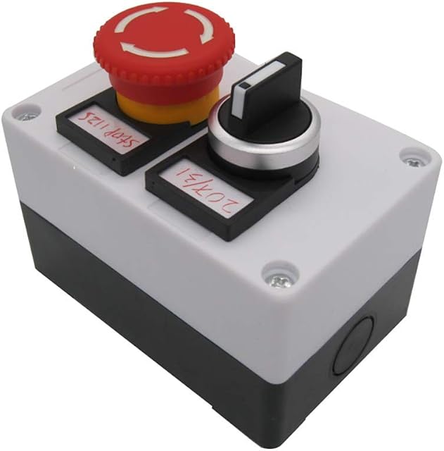 Red Mushroom Emergency Stop 1NC 1NO Latching Push Button Switch, 3 Positions 2NO Latching Rotary Select Selector Switch Station Box (Quality Assurance for 3 Years) hz-11ZS-20X