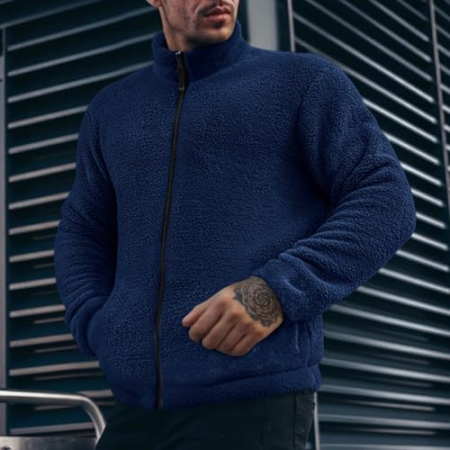 GOKKILRW Mens Fuzzy Jackets Sherpa Fleece Chunky Coats Full Zip Stand Collar Tactical Thermal Winter Sweaters Bomber Jackets2