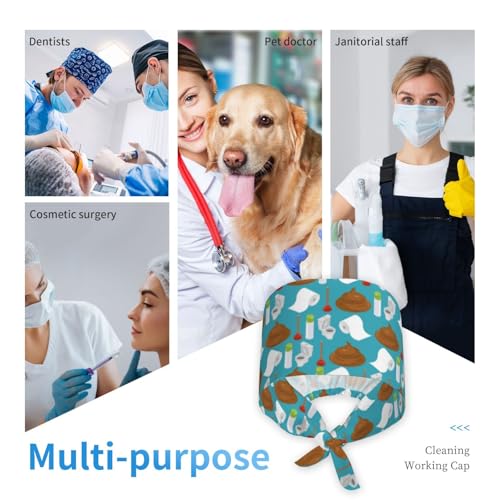 Image of Working Cap Scrub Cap with Sweatband Adjustable Unisex Women Tie Back Hat Nurse Surgical Caps