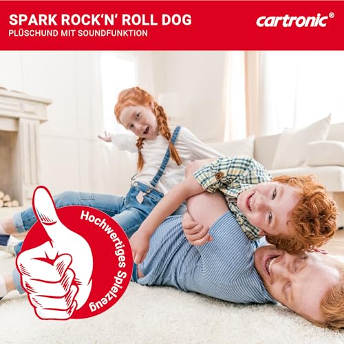 Cartronic Spark Rock 'n' Roll Dog, 30 cm I Plüschhund mit Sing-Funktion, der Witze erzählt und Fragen beantwortet I Spielzeug-Hund
