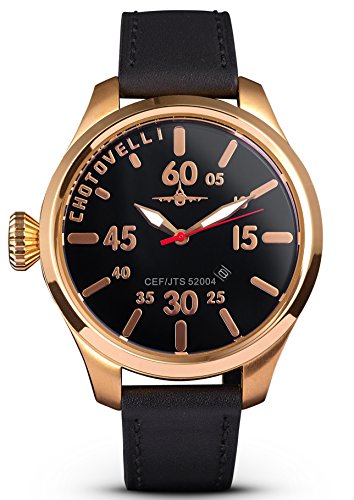 Montre pilote homme Chotovelli cadran militaire et bracelet cuir marron vintage
