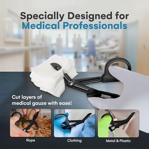 Image of Madison Supply Medical Scissors, EMT and Trauma Shears - 7.5-Inch Bandage Scissors, Stainless Steel Medical Shears - Fluoride-Coated Blades for First Responders, Nurses, and Doctors (2 Pack, Black)